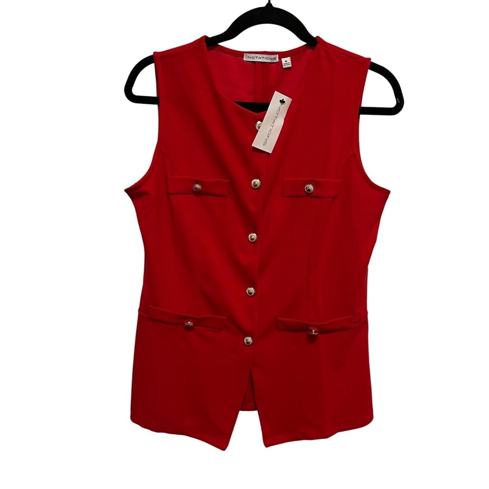 NWT Notations Tailor fit Red Sleeveless Button Front Vest Women's Size M